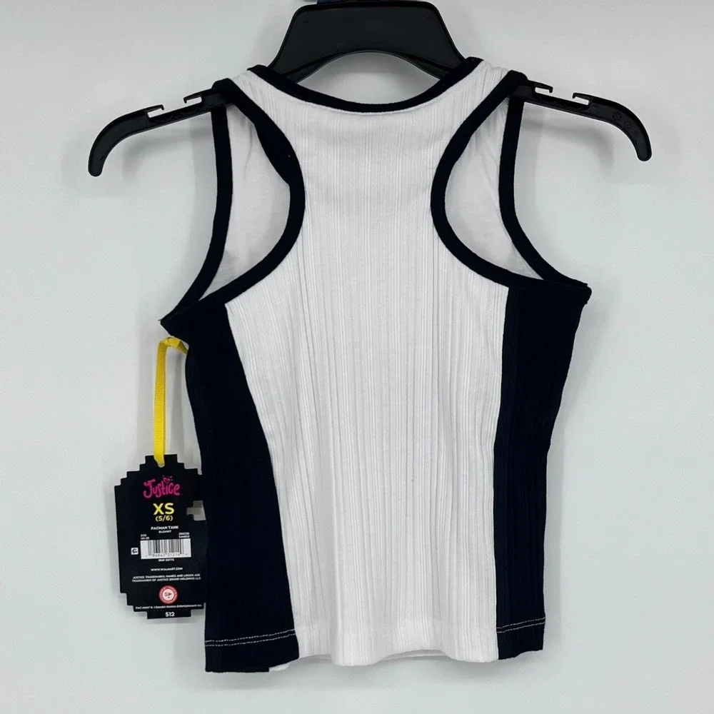 NWT Justice Pac-Man‎ Girls Ribbed Racerback Tank Top White Black XS 5/6